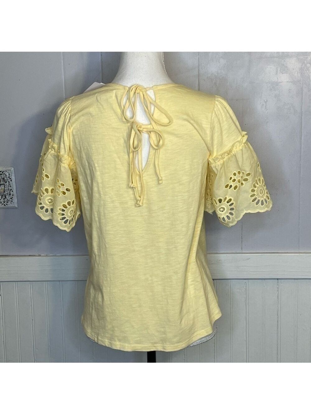 Cottage core top, yellow peasant blouse, lace, ruffles - Picture 6 of 14